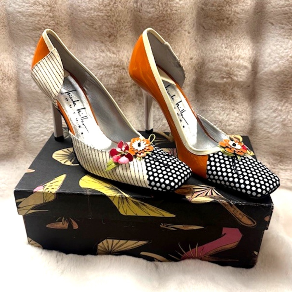 Floral + Polka Dot NICOLE MILLER COUTURE Pumps 7.5 [VINTAGE - NWT]